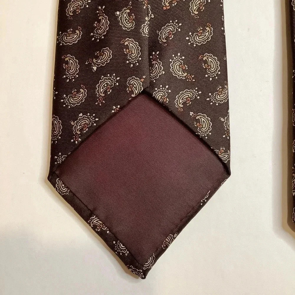 Vintage Nino Cerruti 100% Silk Tie Brown Orange Paisley Foulard Necktie 3" - Picture 7 of 11